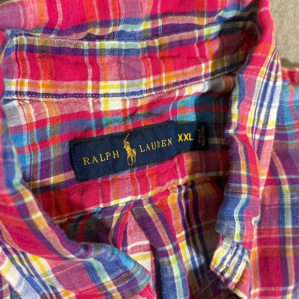 RALPH LAUREN Slim Men's XXL Plaid Multicolor Button-Down Logo Polo Red Blue Pink - Picture 4 of 9